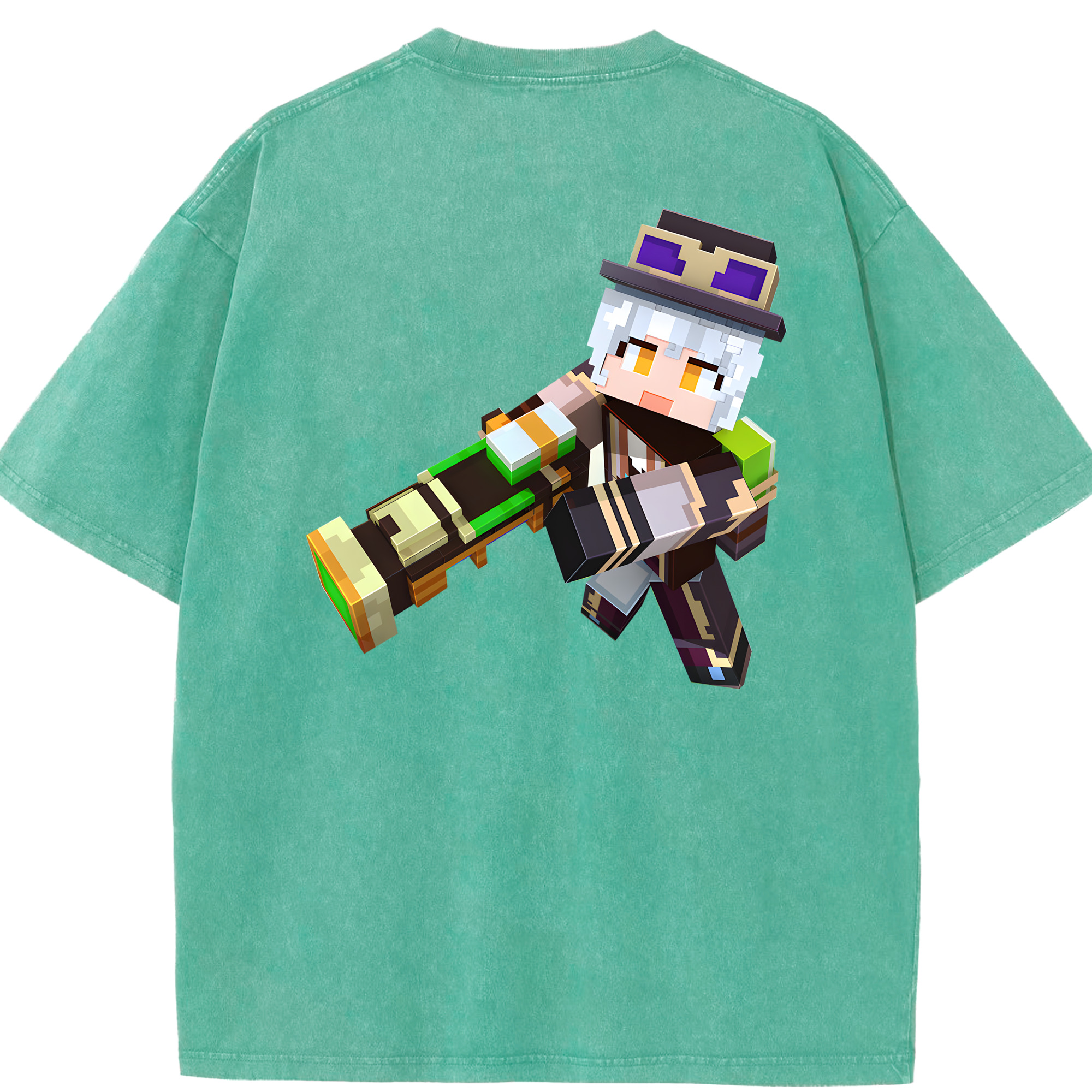 （画像用） マインクラフト ブロックの世界 Minecraft MC Block world 綿100% ヴィンテージ風 半袖Tシャツ（背面プリント）